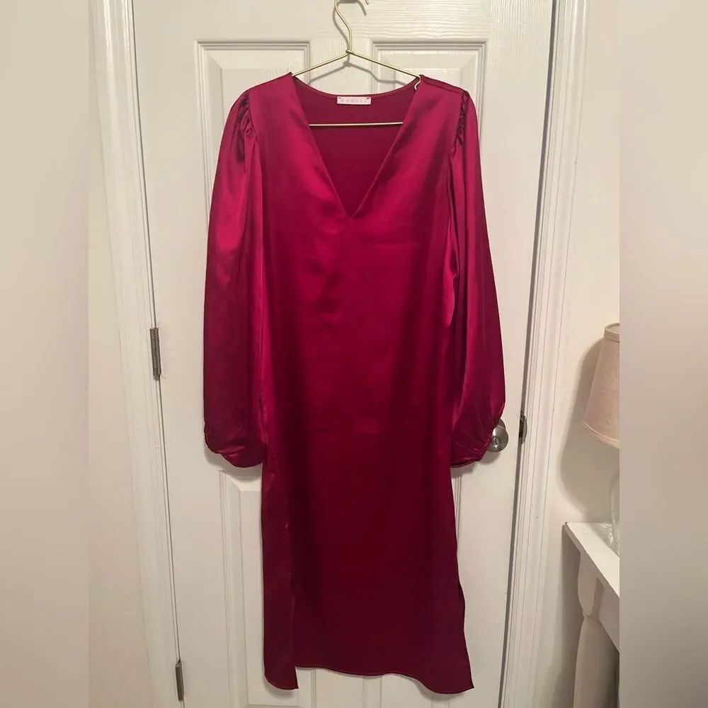 Karlie Deep Raspberry Satin Long Sleeve Dress - Picture 2 of 9